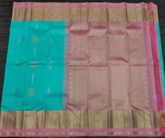 Bluish Green Kanjivaram Saree with Dark Rose Border