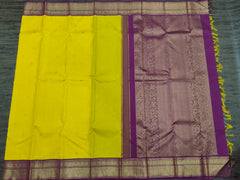 Bright Yellow Kanjivaram Saree with Wine Border