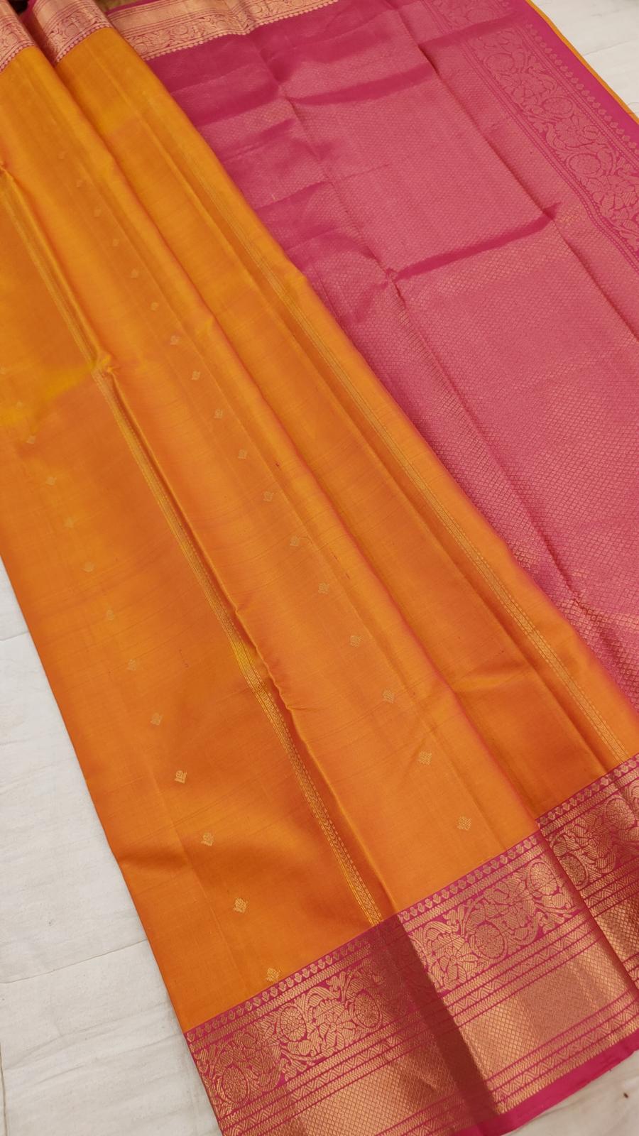 Brownish Orange Kanjivaram Saree With Dark Terracota Pallu