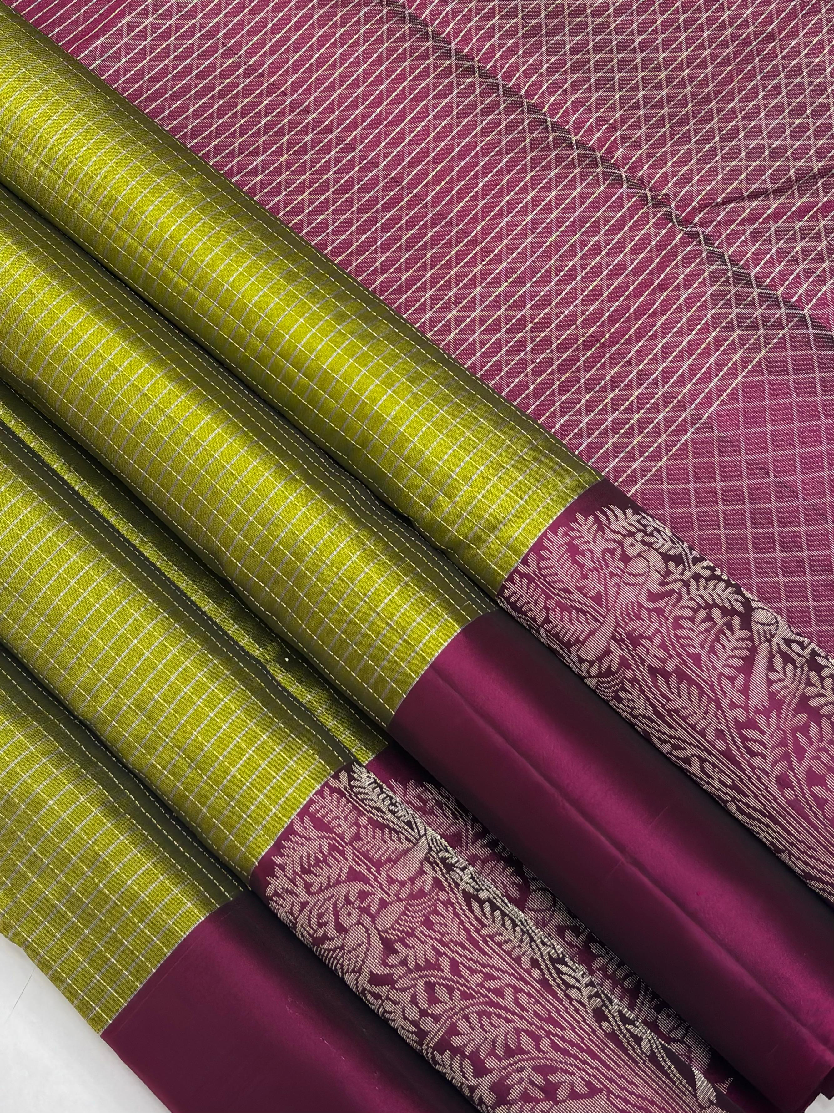 Citron Green Soft Silk Saree with Raspberry Pallu