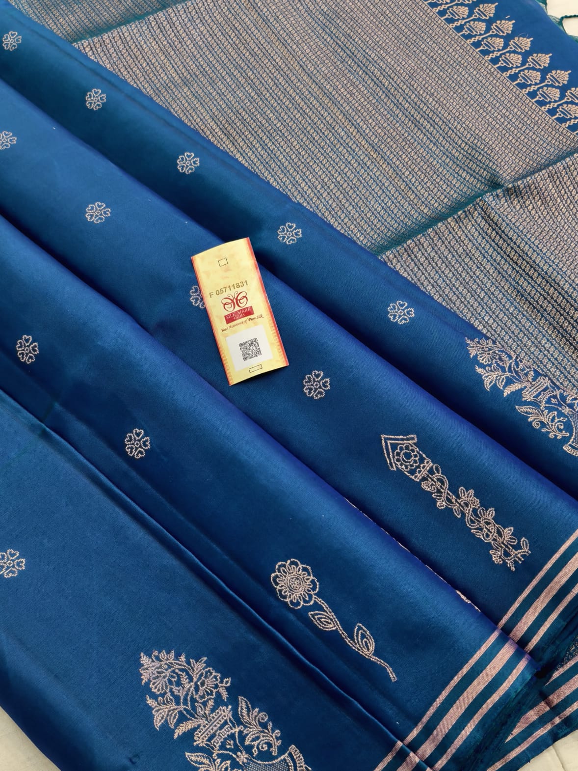Cobalt Blue Soft Silk Saree with Floral Pattern