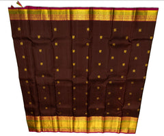 Coffee Brown Kanjivaram Saree with Green & Paprika Border