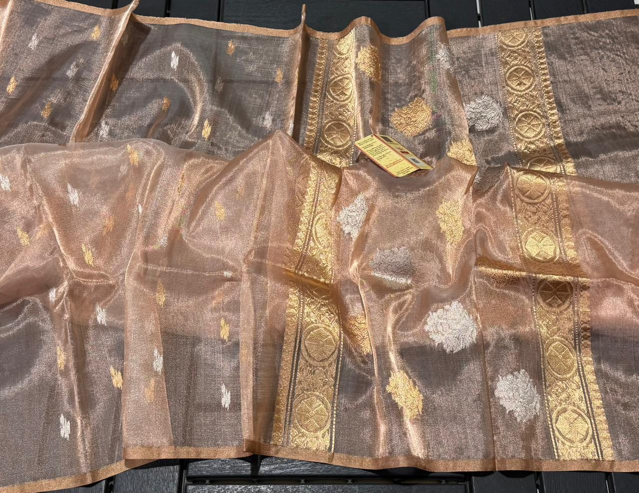 Copper Gold Banaras Organza Saree