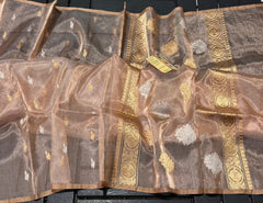 Copper Gold Banaras Organza Saree