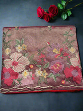 Copper Rose Floral Pattern Organza Saree - MIRASILKS Copper Rose Floral Pattern Organza Saree