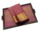 Copper Rose Kanjivaram Saree With Red Pallu