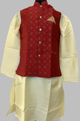 Cream Men's Kurta With Red Jacket - MIRASILKS Cream Men's Kurta With Red Jacket