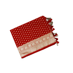 Cherry Red Banaras Georgette Saree with Zari Border - MIRASILKS Cherry Red Banaras Georgette Saree with Zari Border