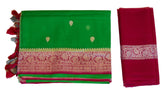 Parrot Green Banaras Chiffon Saree With Hot pink Border - MIRASILKS Parrot Green Banaras Chiffon Saree With Hot pink Border