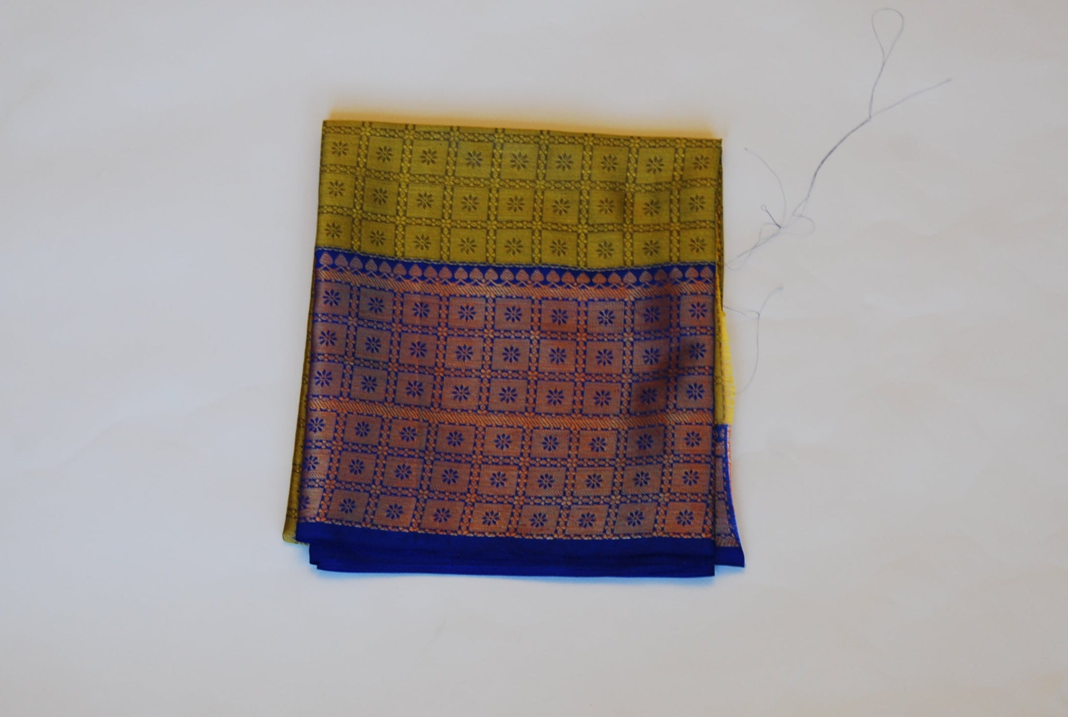 Mango Yellow Banarasi Semi Silk Saree with Blue Border - MIRASILKS Mango Yellow Banarasi Semi Silk Saree with Blue Border