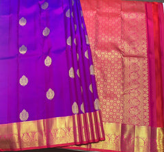 Dark Violet Kanjivaram Saree With Raspberry Red Pallu