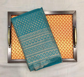 Deep Aqua Kanjivaram Silk Saree With Gold Zari Pallu - MIRASILKS Deep Aqua Kanjivaram Silk Saree With Gold Zari Pallu