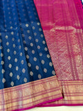 Deep Sapphire Kanjivaram Saree with Fuchsia Pallu and Border