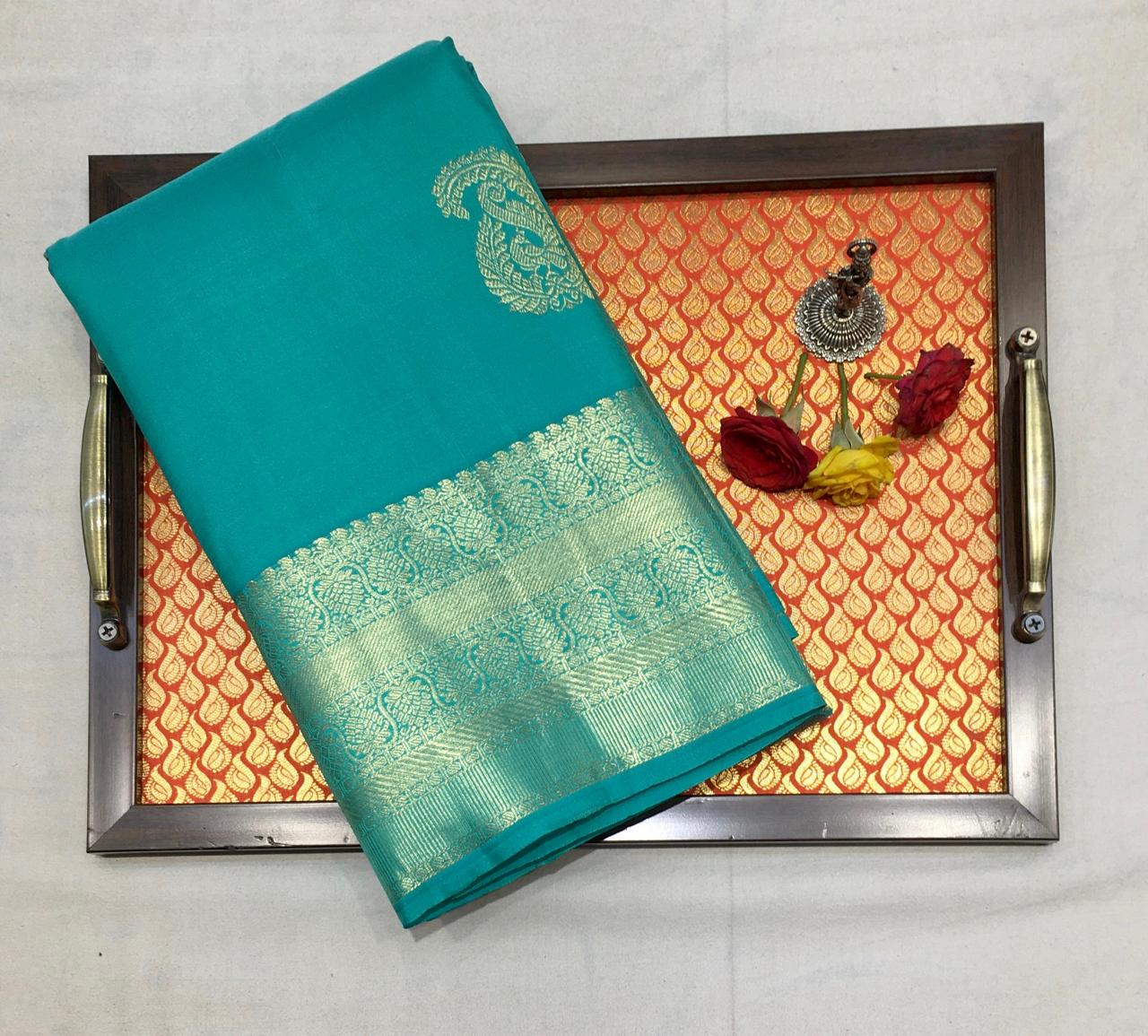 Deep Sea Green Kanchi with Gold Zari Pallu - MIRASILKS Deep Sea Green Kanchi with Gold Zari Pallu