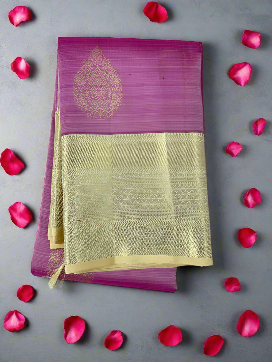 Dusky Purple Kanjivaram Saree With Gold Zari Pallu