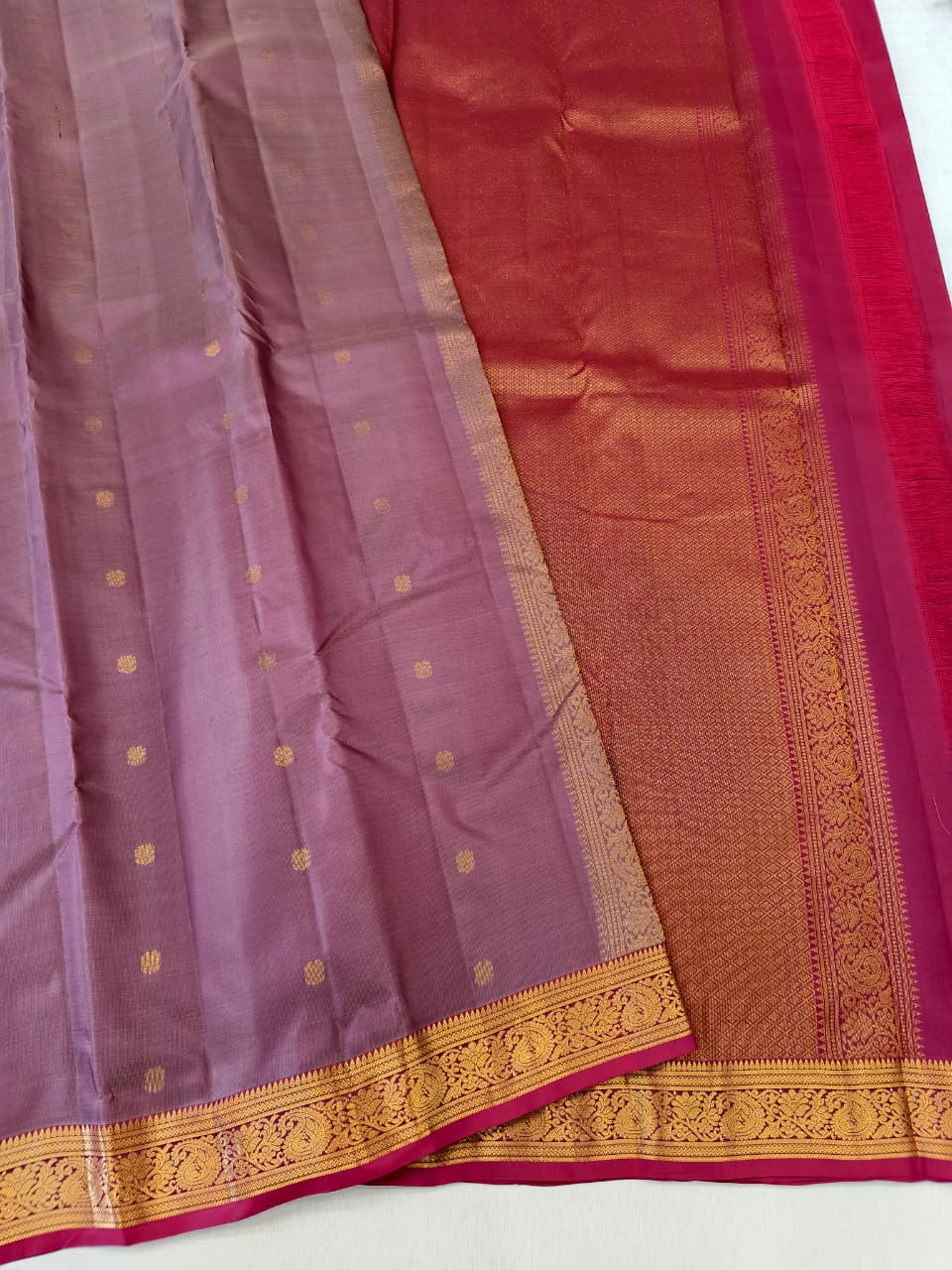 Faded Rose Kanjivaram Saree with Red Pallu and Border