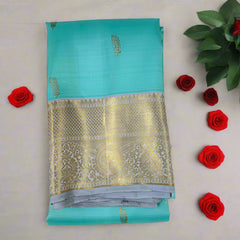 Fountain Blue Kanjivaram Saree with Silver Zari Pallu