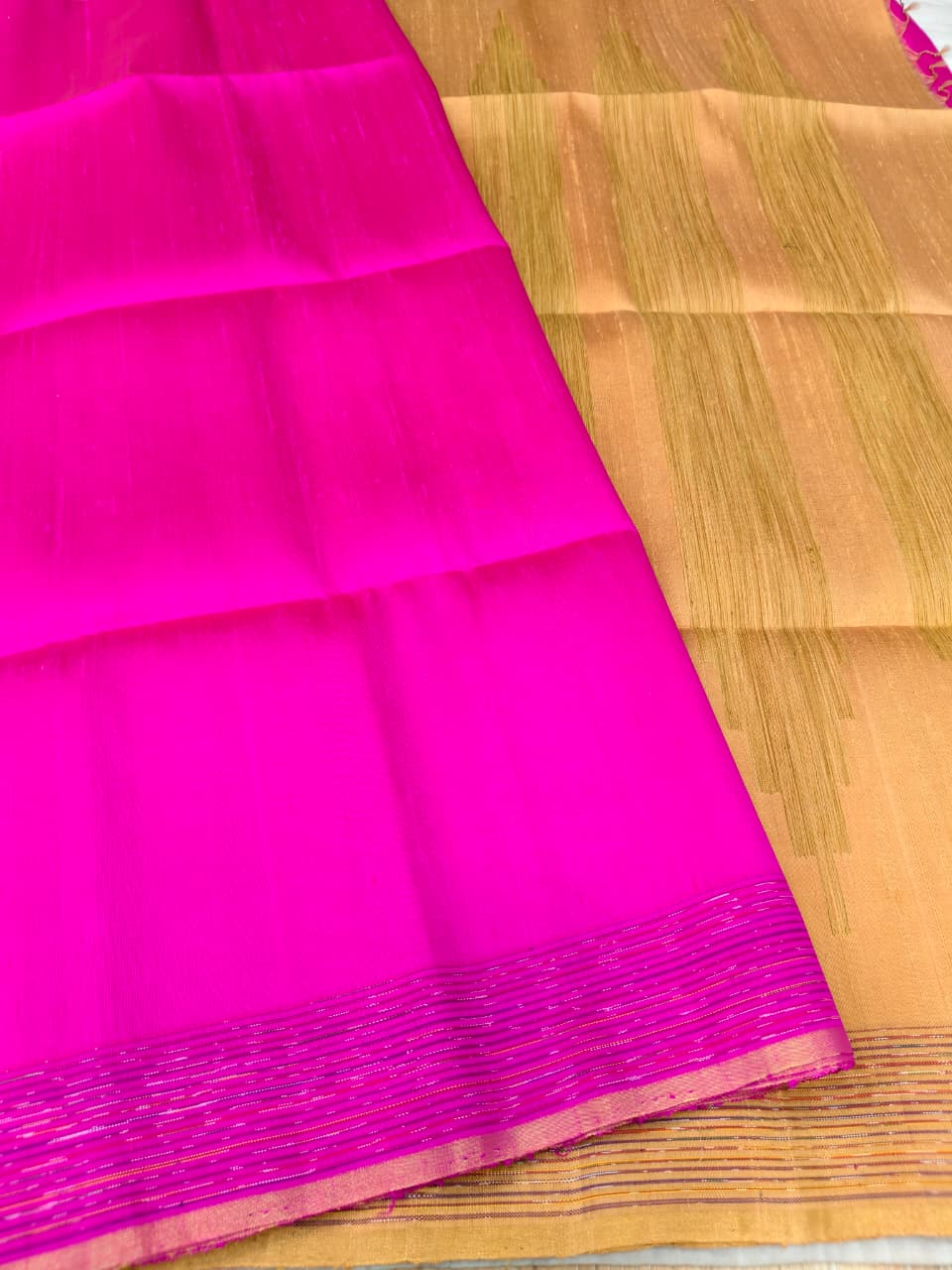 Fuchsia Soft Silk Saree with Harvest Gold Pallu