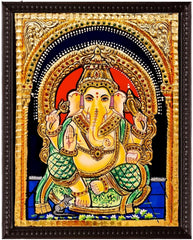 Ganesh- Authentic tanjore painting W/Shipping - MIRASILKS Ganesh- Authentic tanjore painting W/Shipping