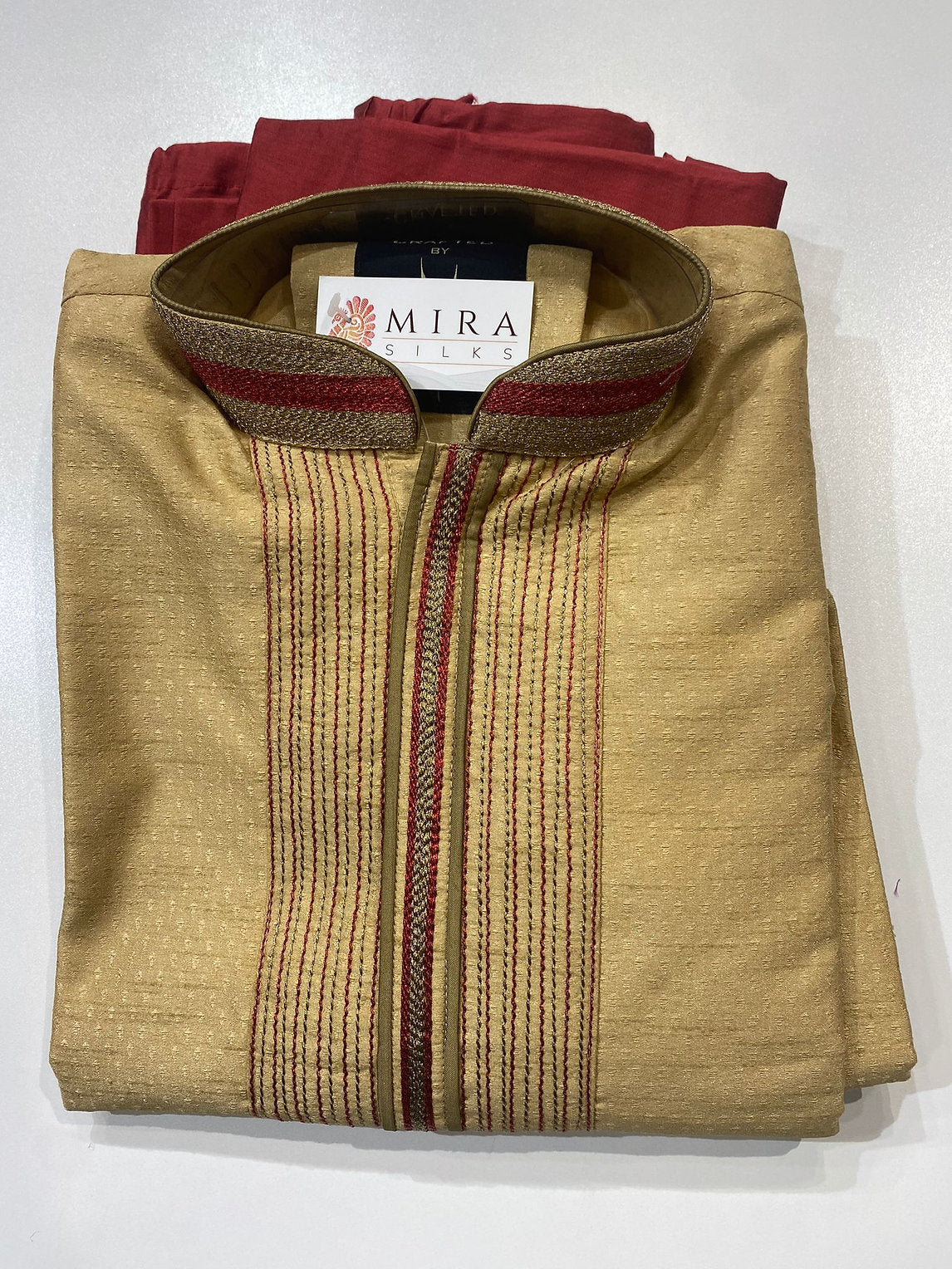 Golden Beige Mens Kurta - MIRASILKS Golden Beige Mens Kurta