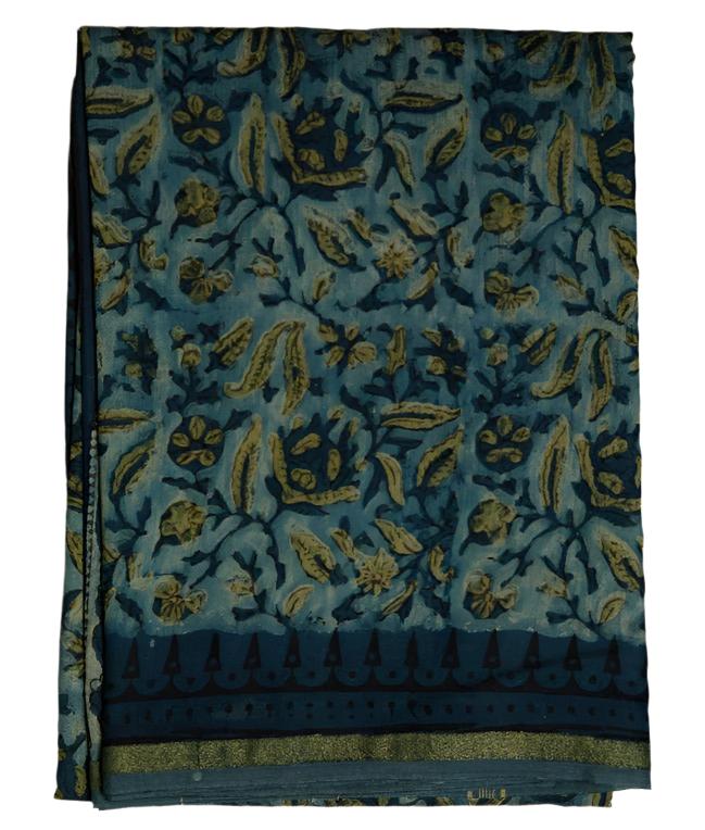 Green Floral Chanderi with organic print Saree and Stitched Blouse - MIRASILKS Green Floral Chanderi with organic print Saree and Stitched Blouse