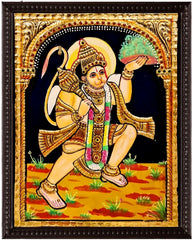 Hanuman - Authentic Tanjore painting W/Shipping - MIRASILKS Hanuman - Authentic Tanjore painting W/Shipping
