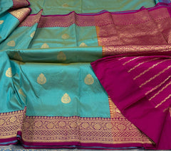 Hippie Blue Banaras Katan Saree with Mulberry Border