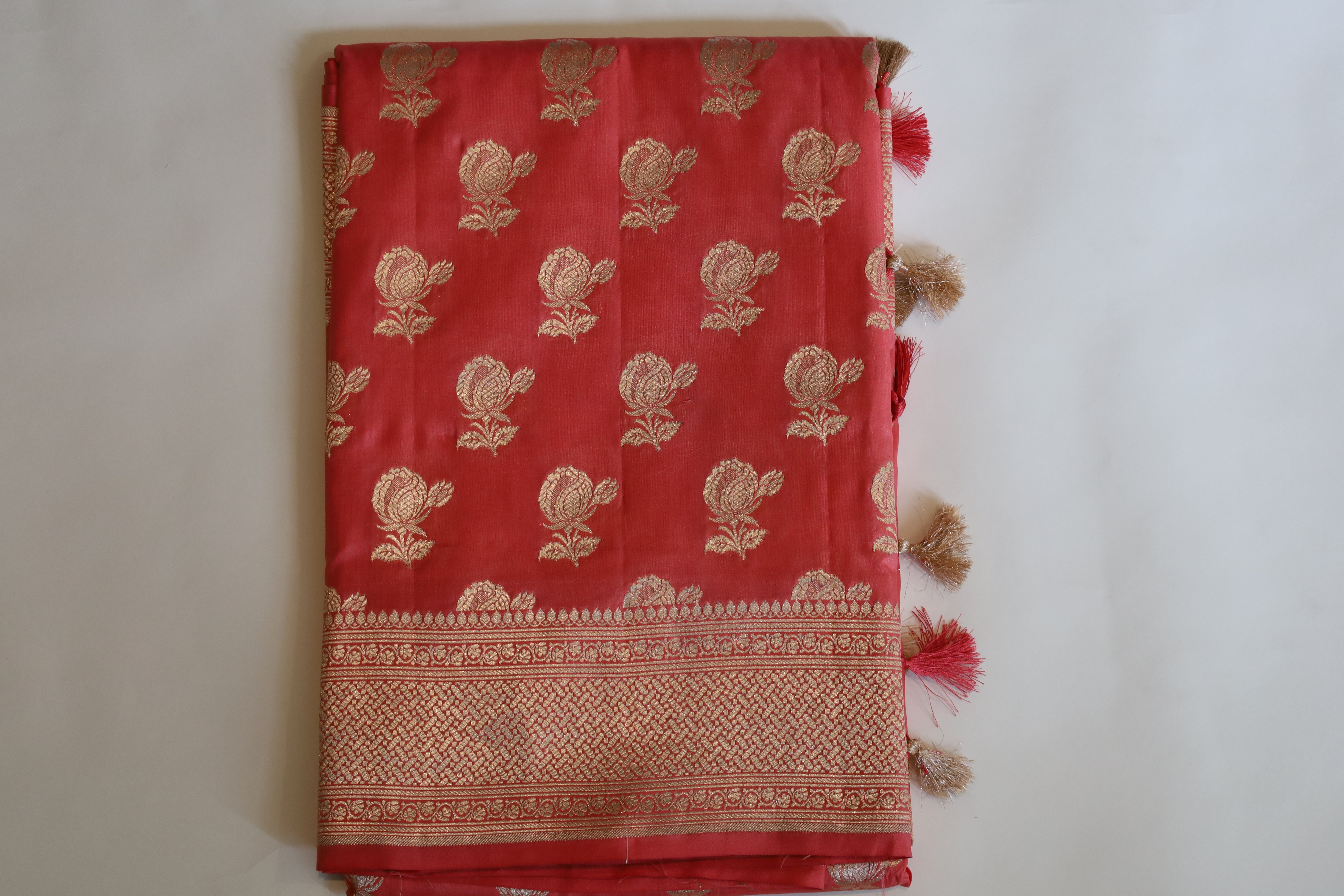 Peach Banaras Katan Jaal Saree - MIRASILKS Peach Banaras Katan Jaal Saree