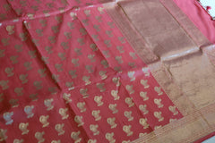Peach Banaras Katan Jaal Saree - MIRASILKS Peach Banaras Katan Jaal Saree