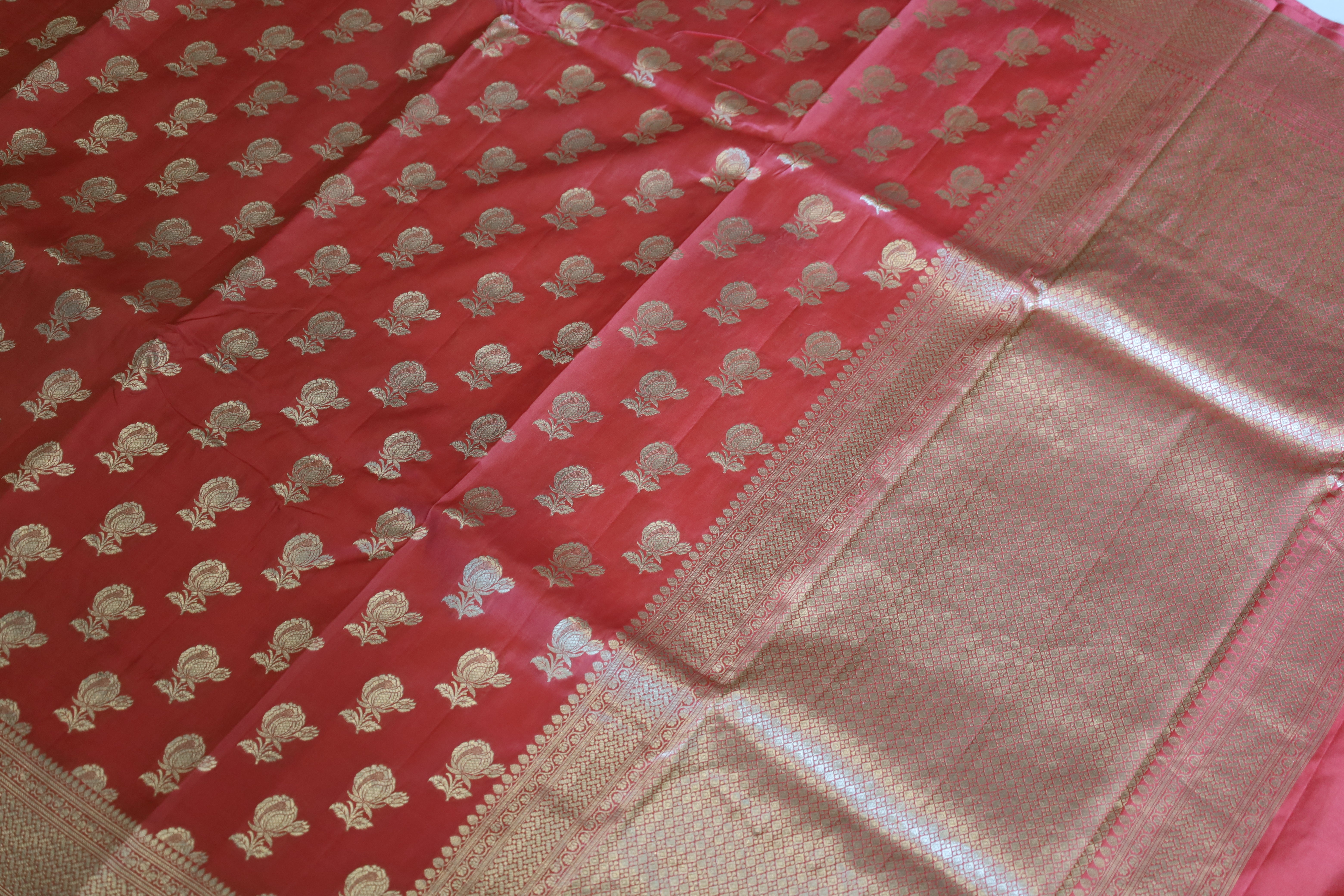 Peach Banaras Katan Jaal Saree - MIRASILKS Peach Banaras Katan Jaal Saree