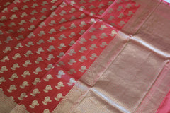 Peach Banaras Katan Jaal Saree - MIRASILKS Peach Banaras Katan Jaal Saree