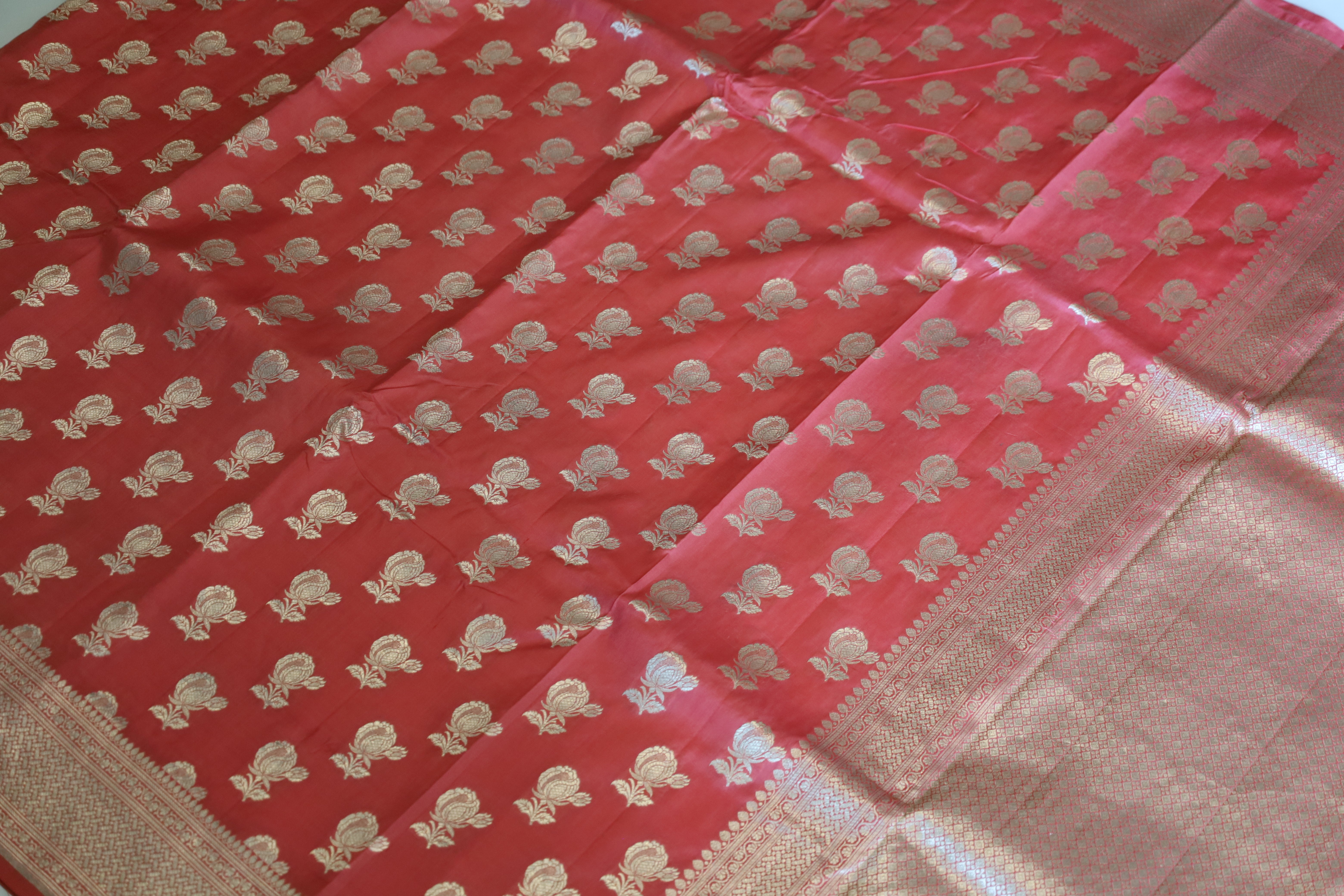 Peach Banaras Katan Jaal Saree - MIRASILKS Peach Banaras Katan Jaal Saree