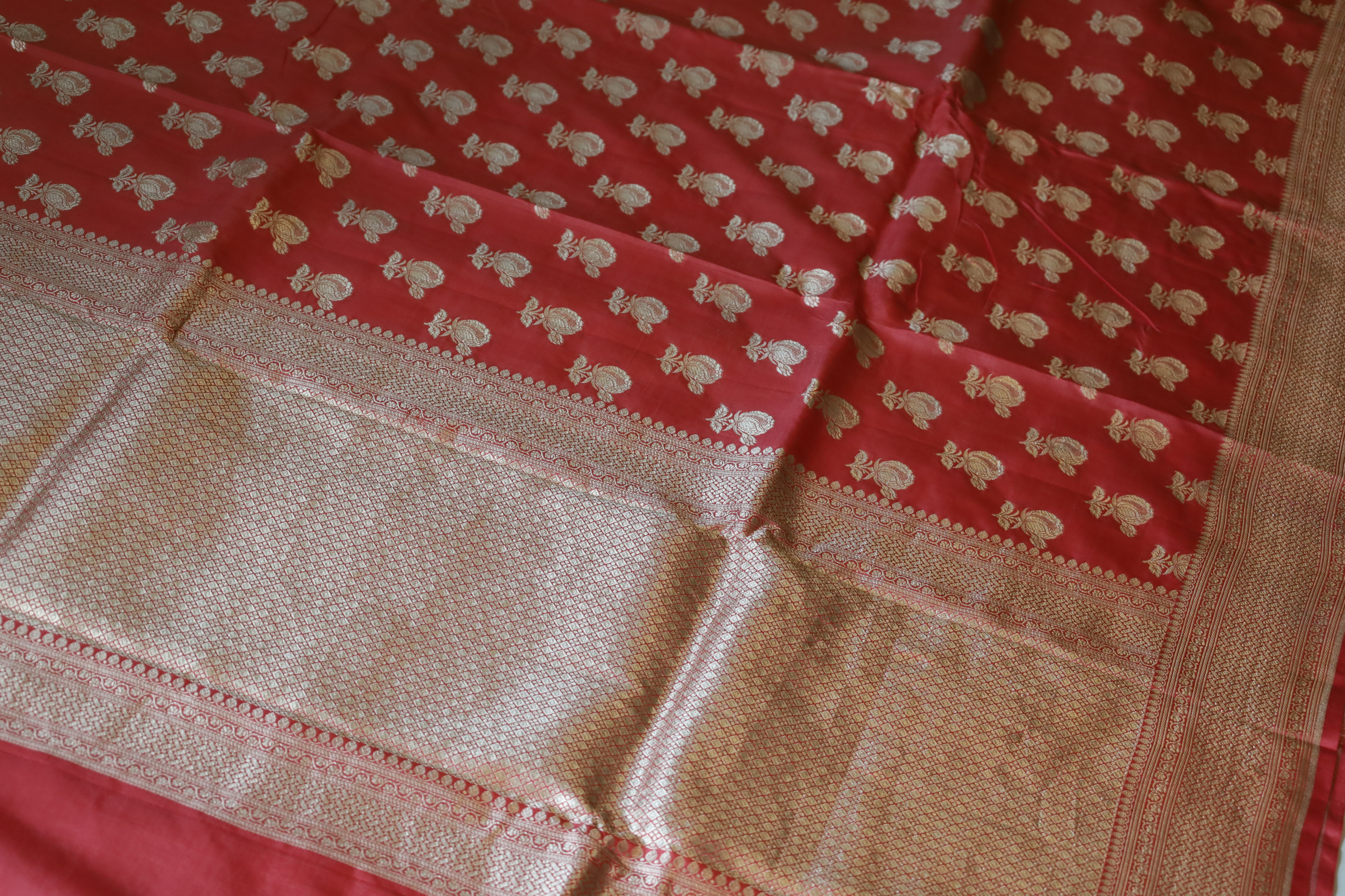 Peach Banaras Katan Jaal Saree - MIRASILKS Peach Banaras Katan Jaal Saree