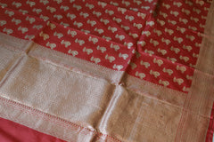 Peach Banaras Katan Jaal Saree - MIRASILKS Peach Banaras Katan Jaal Saree
