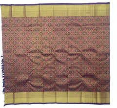 Raspberry With Wine Kanjivaram Saree with Geometrical Pattern