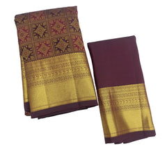 Raspberry With Wine Kanjivaram Saree with Geometrical Pattern