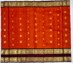 Deep Orange Kanjivaram Saree with wine color border with Elephant Motif
