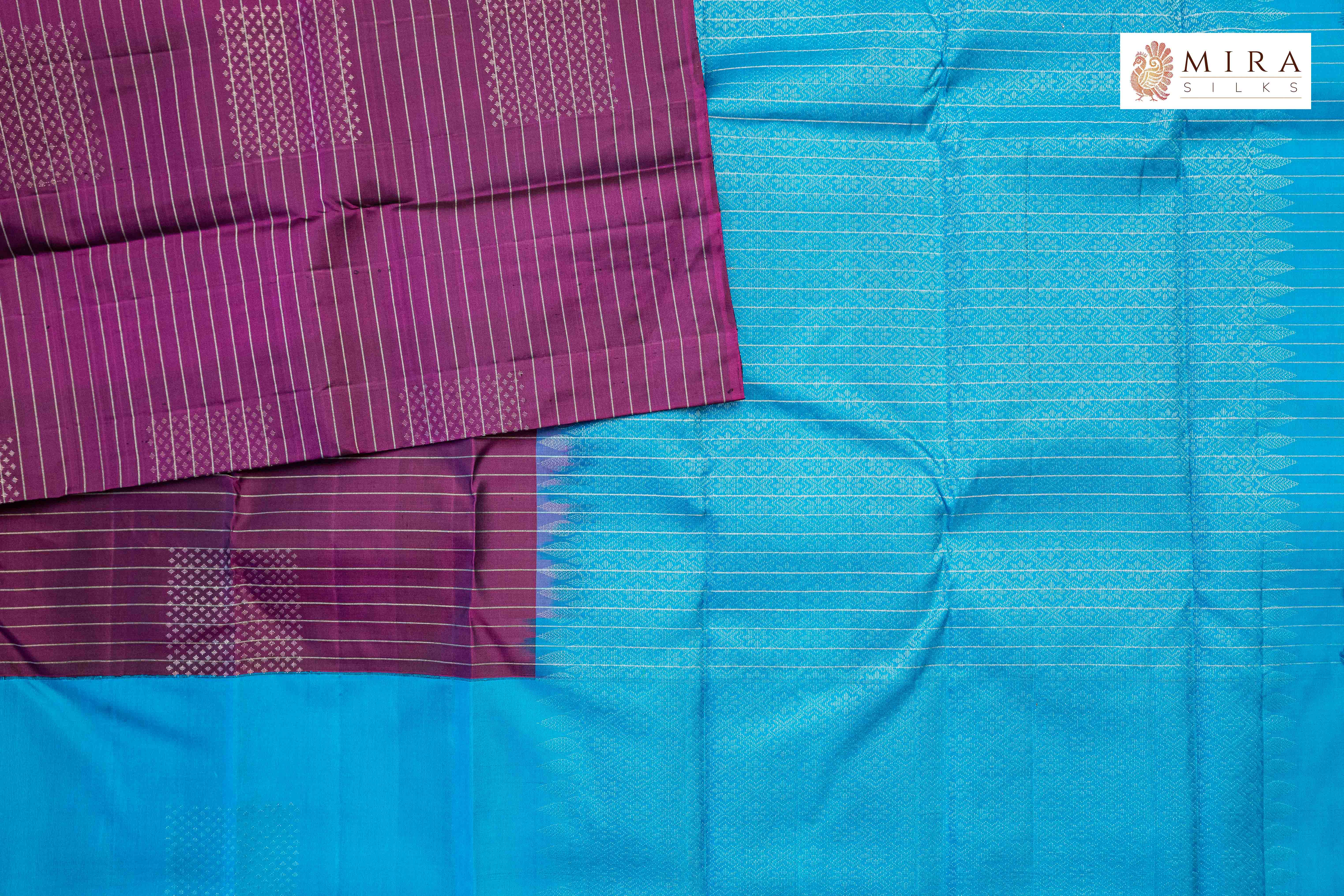 Plum Purple Kanjivaram Saree with Embroided Blouse - MIRASILKS Plum Purple Kanjivaram Saree with Embroided Blouse