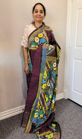 Deep brown Kantha work on Bangaluri Silk Sari