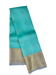 Fountain Blue Kanjivaram Saree with Silver Zari Pallu