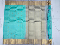 Fountain Blue Kanjivaram Saree with Silver Zari Pallu