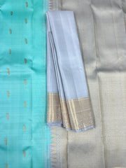 Fountain Blue Kanjivaram Saree with Silver Zari Pallu