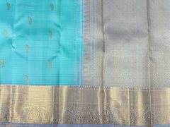 Fountain Blue Kanjivaram Saree with Silver Zari Pallu