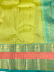 Light Olive Kanjivaram Saree with Sea Green Zari Pallu