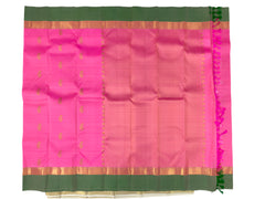 Neon Pink Kanjivaram Saree with Pine Green Border