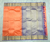 Coral Pink Kanjivaram Saree with Lavender Purple and Golden Zari Border