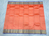 Coral Pink Kanjivaram Saree with Lavender Purple and Golden Zari Border