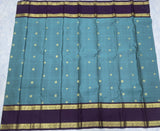 Peacock Blue Kanjivaram Saree with Deep Wine Grape Border