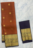 Rust Orange Kanjivaram Saree Golden Zari Border