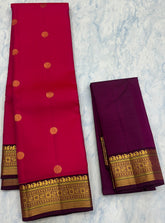 Dark Pink Kanjivaram Saree with Purple Zari Border